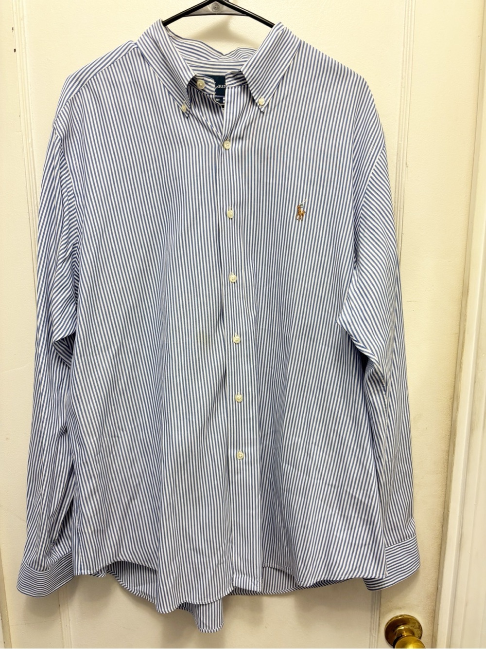 Ralph Lauren Classic Fit Blue and White Striped Button Down Shirt Size XL Preppy